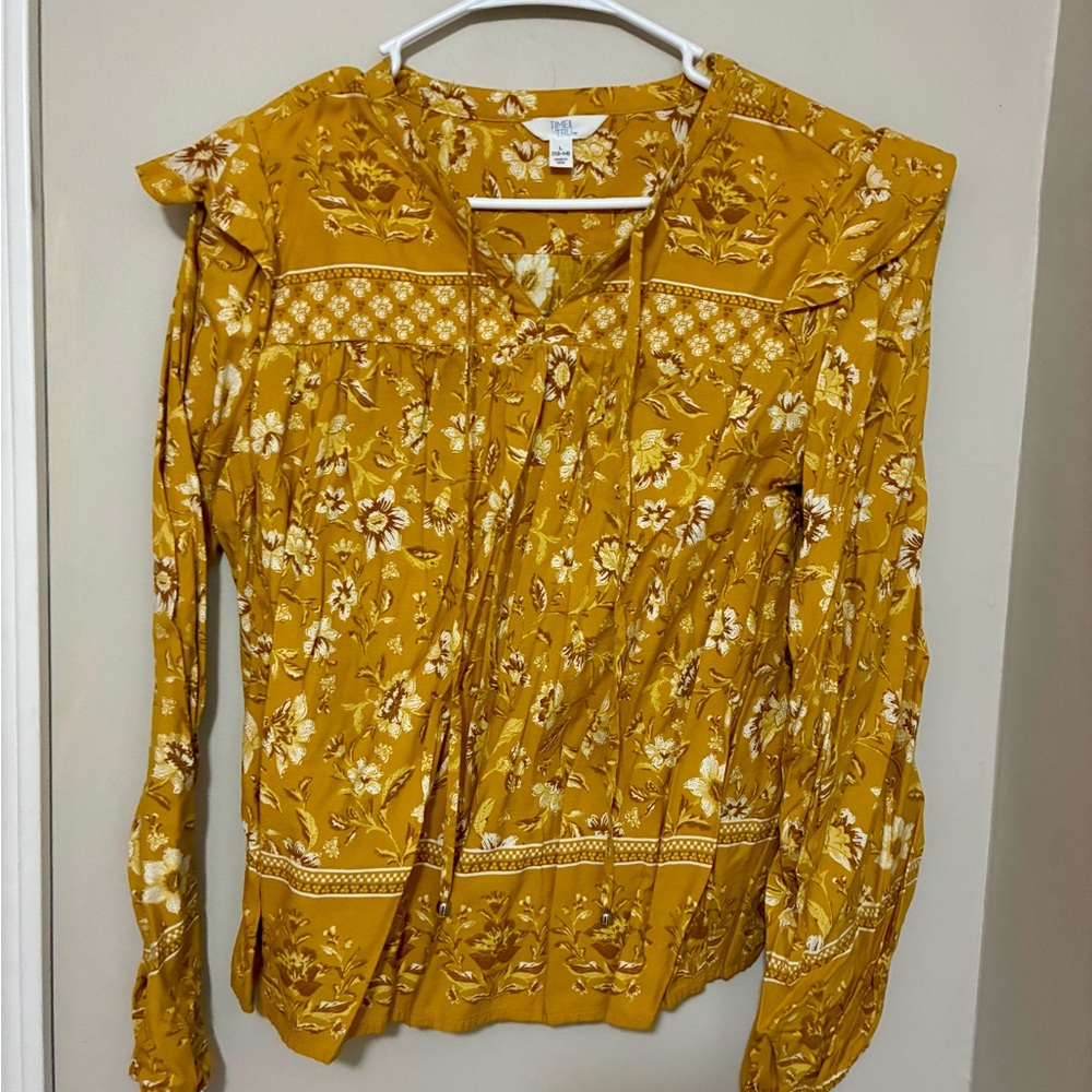 Time and Tru Mustard Floral Blouse